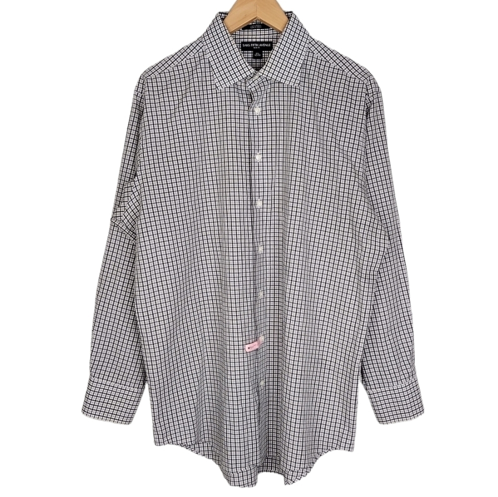 Saks Fifth Avenue Slim Fit Plaid Casual Button Down Front Shirt